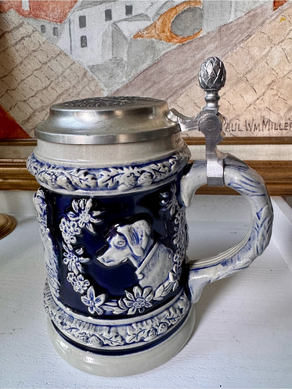 Vintage Simon Peter Gerz Western Germany Beer Stein Tavern Cobalt